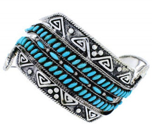 Turquoise Needlepoint Sterling Silver Water Wave Sturdy Cuff Bracelet RS75372